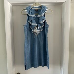 Ralph Lauren Rugby Chambray Ruffle Lace-Up Dress Sz 6 Nautical Preppy